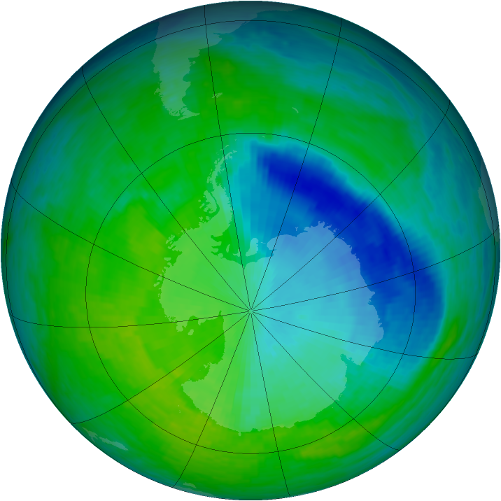 Antarctic ozone map for 04 December 1993